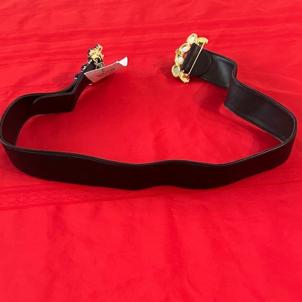 NWT RAINA BLK WISTERIA Elegant Black Belt with Blue Gemstone Accent - Picture 11 of 12